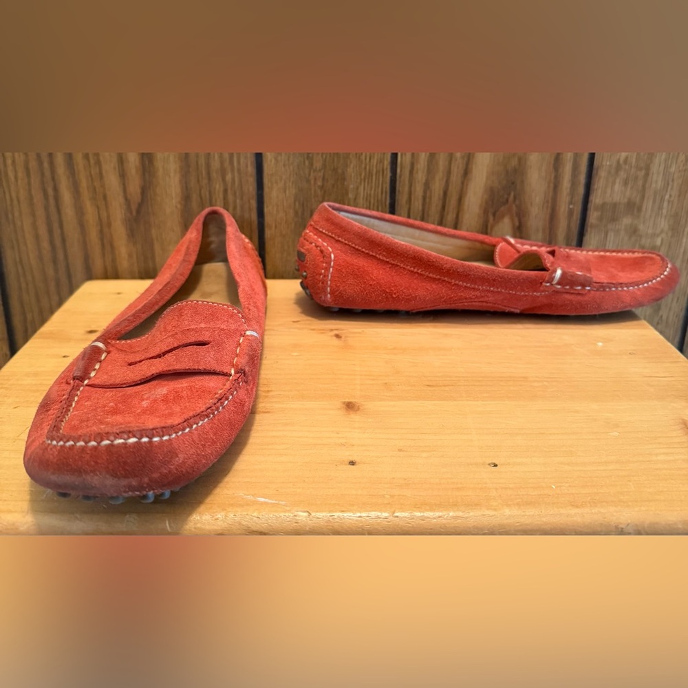 Woman PETER MILLAR Red Suede Leather Slip On Loafer Shoes Sz 8.5